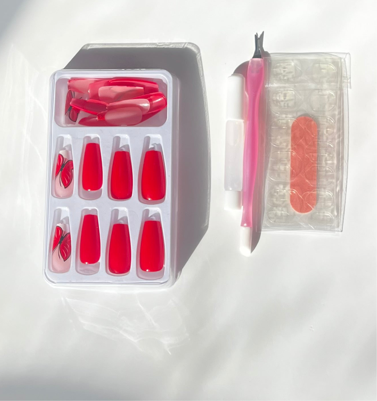 Red butterfly press on nails