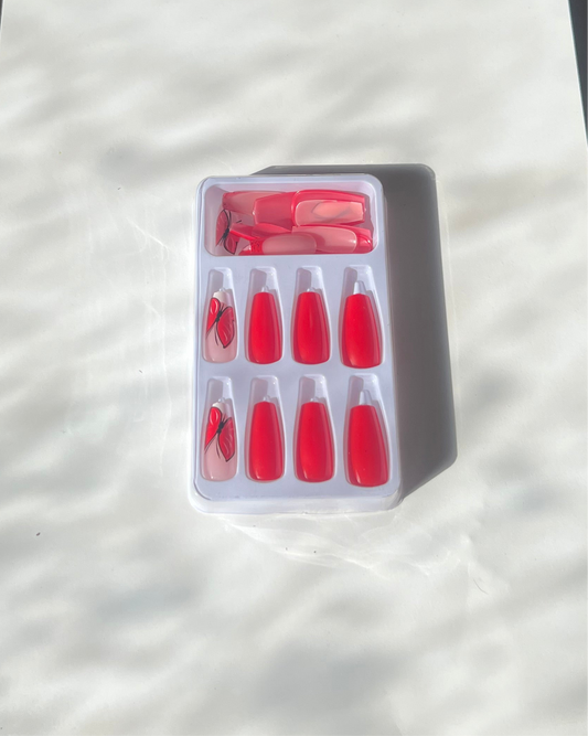 Red butterfly press on nails